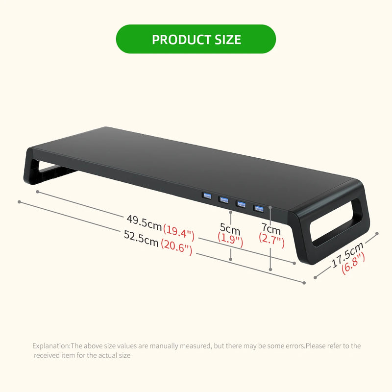 Suporte de mesa para monitor, para redução de tensão no pescoço, pernas ABS, riser de monitor de alumínio com hub USB3.0, PC, computador, laptop, organizador de mesa